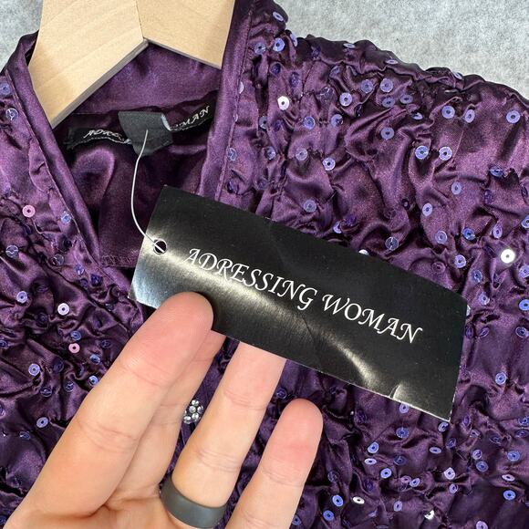 Adressing Jacket Womens Medium Purple Metal Silver Sequin Crinkle Embellished - Picture 8 of 16